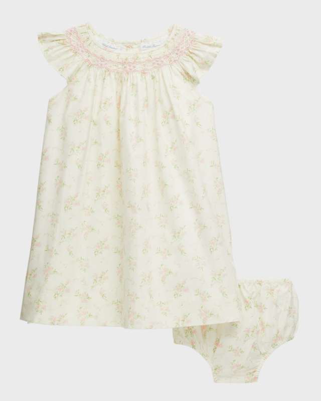 Girl's Hand Smocked Floral-Print Dress With Bloomers And Headband, Size 9M-